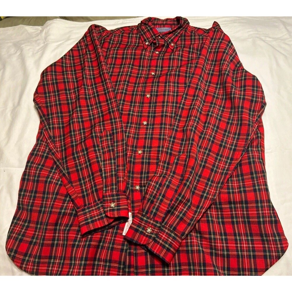 Vintage Sir Pendleton Royal Stewart Tartan Plaid Virgin Wool Shirt 70-80s USA XL